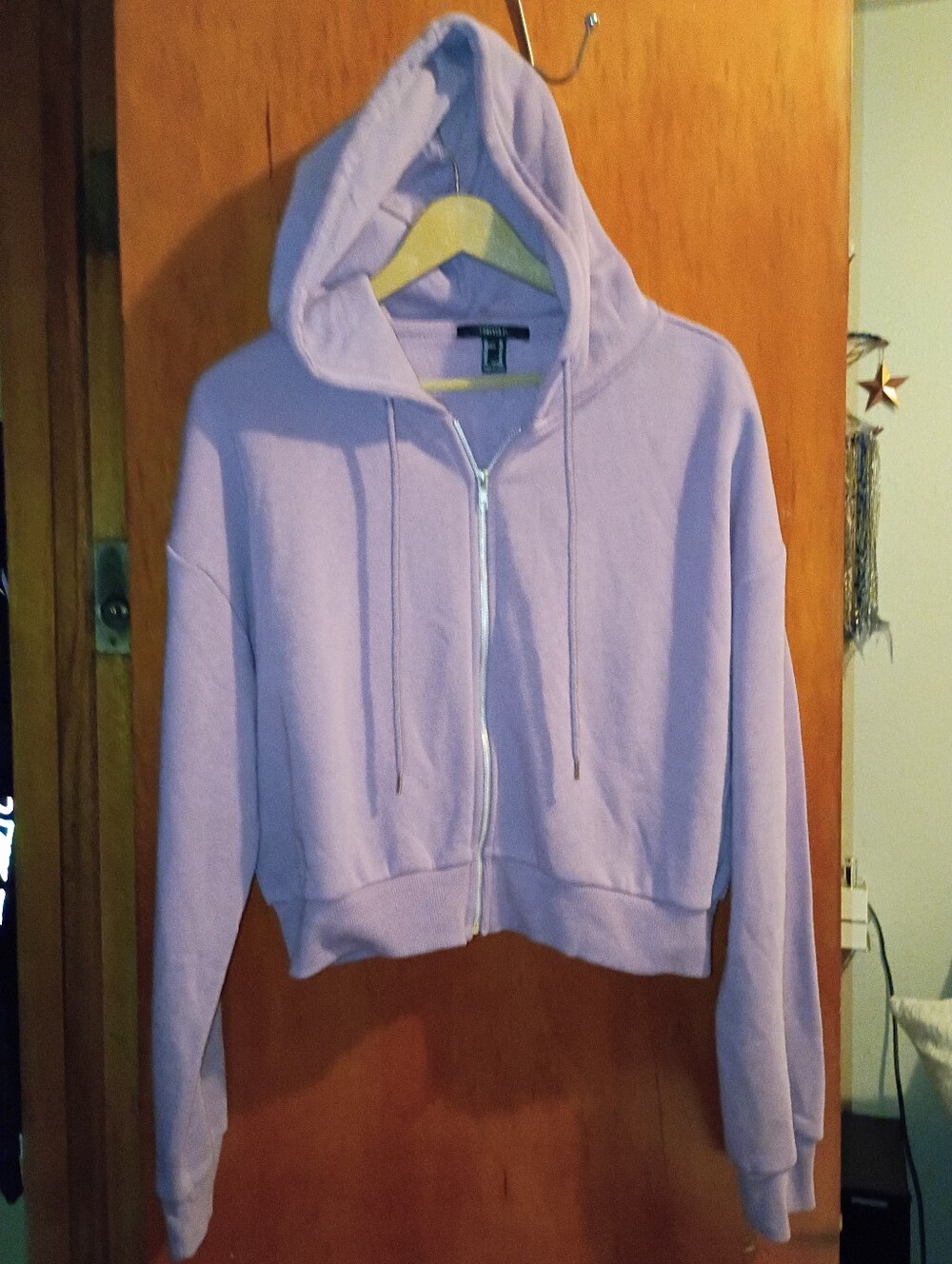 Forever 21 Size XL Lilac Zip-Up Hoodie - Cropped Casual Sweatshirt